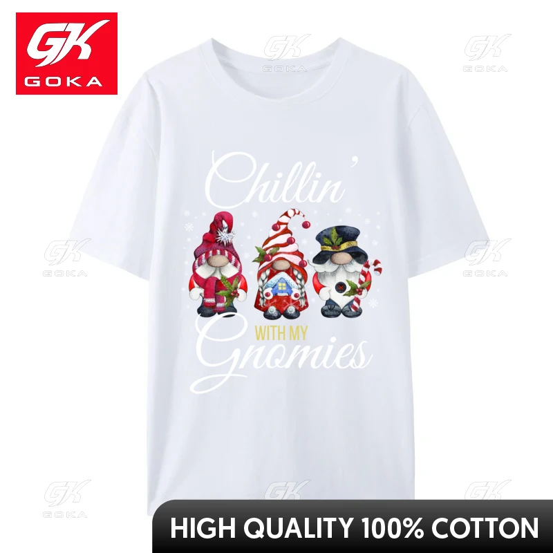 Chillin with My Gnomies Funny Christmas Gnomes T-Shirts Cotton Fabric Crew Neck Tops T Shirt Oversized Men