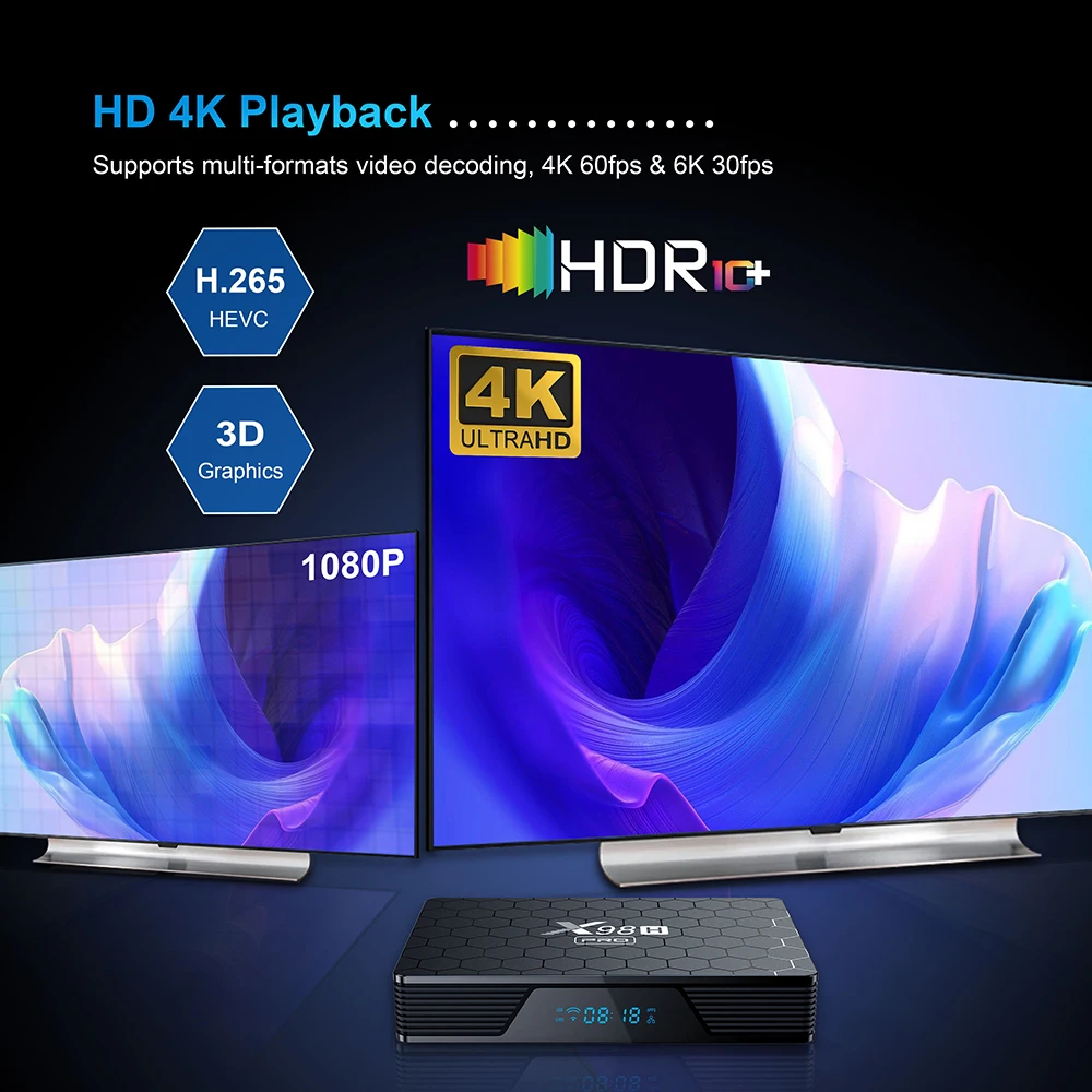 1000M X98H Pro Smart TV Box Android 12 Allwinner H618 Quad Core 4K 6K Media Playe Dual Wifi BT5 AV1 64GB Set Top Box 2023 Newest