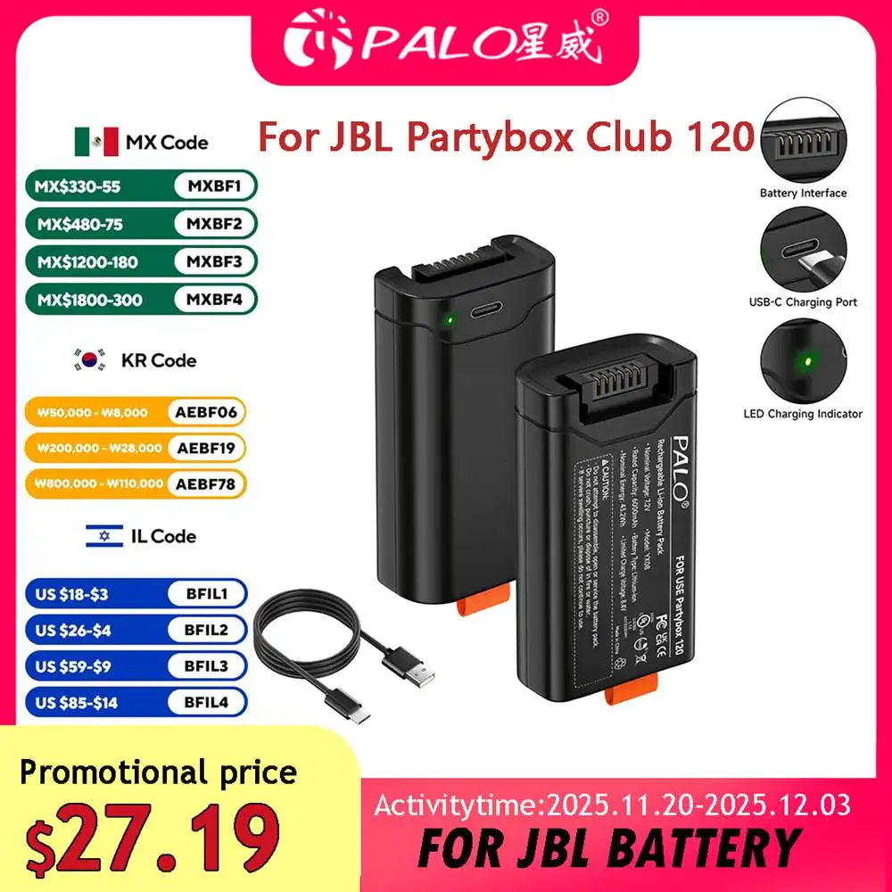 

PALO Battery For JBL Partybox Club 120 Portable Speaker JBL Battery 200 Replacement battery