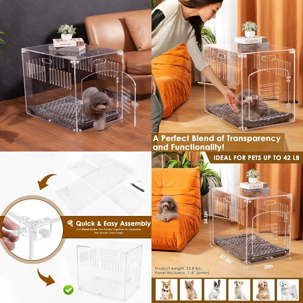 صناديق الكلاب المتوسطة والصغيرة، بيت داخلي من الأكريليك الشفاف، قفص كلب عالي التحمل، قفص كلب على شكل أثاث 27.5 بوصة للمنزل