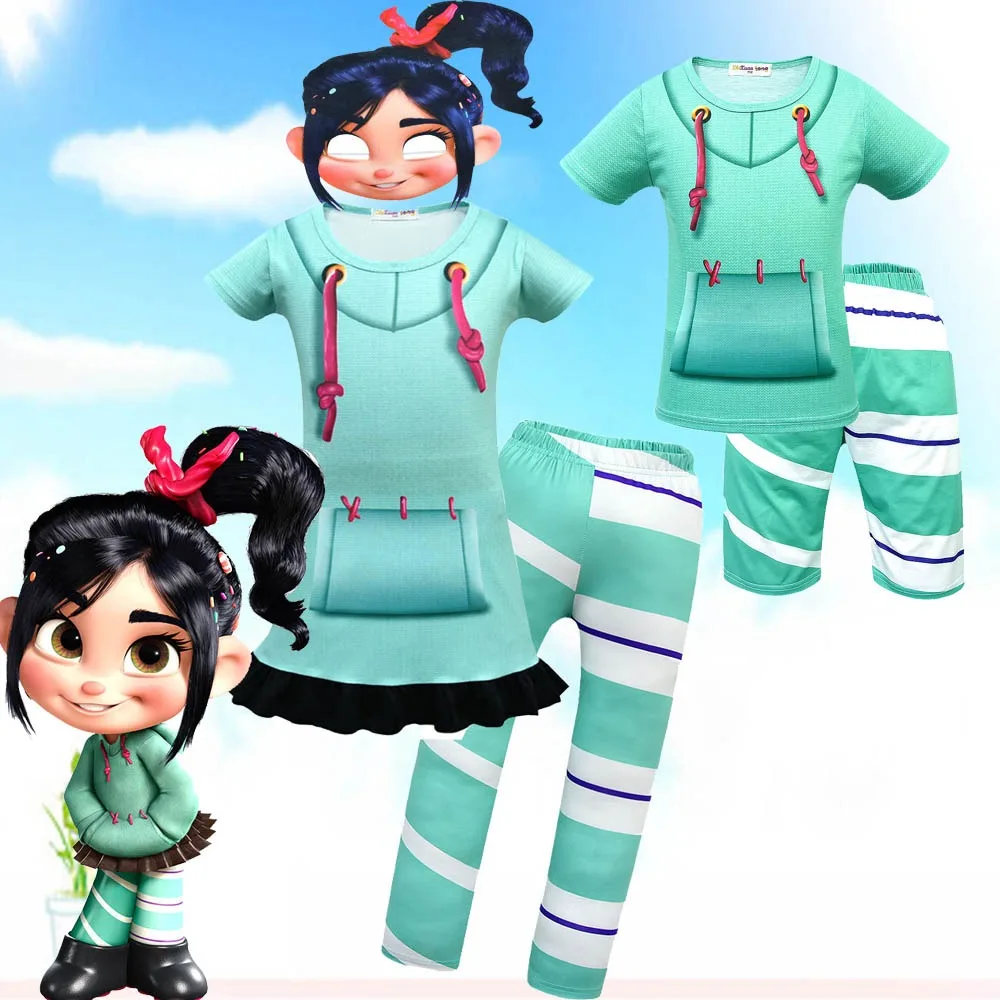 Девушка Wreck It Ralph 2, Vanellope Von Schweetz, карнавальный костюм Ralph Breaks, Интернет-платье для Хэллоуина, дня рождения, пижамы