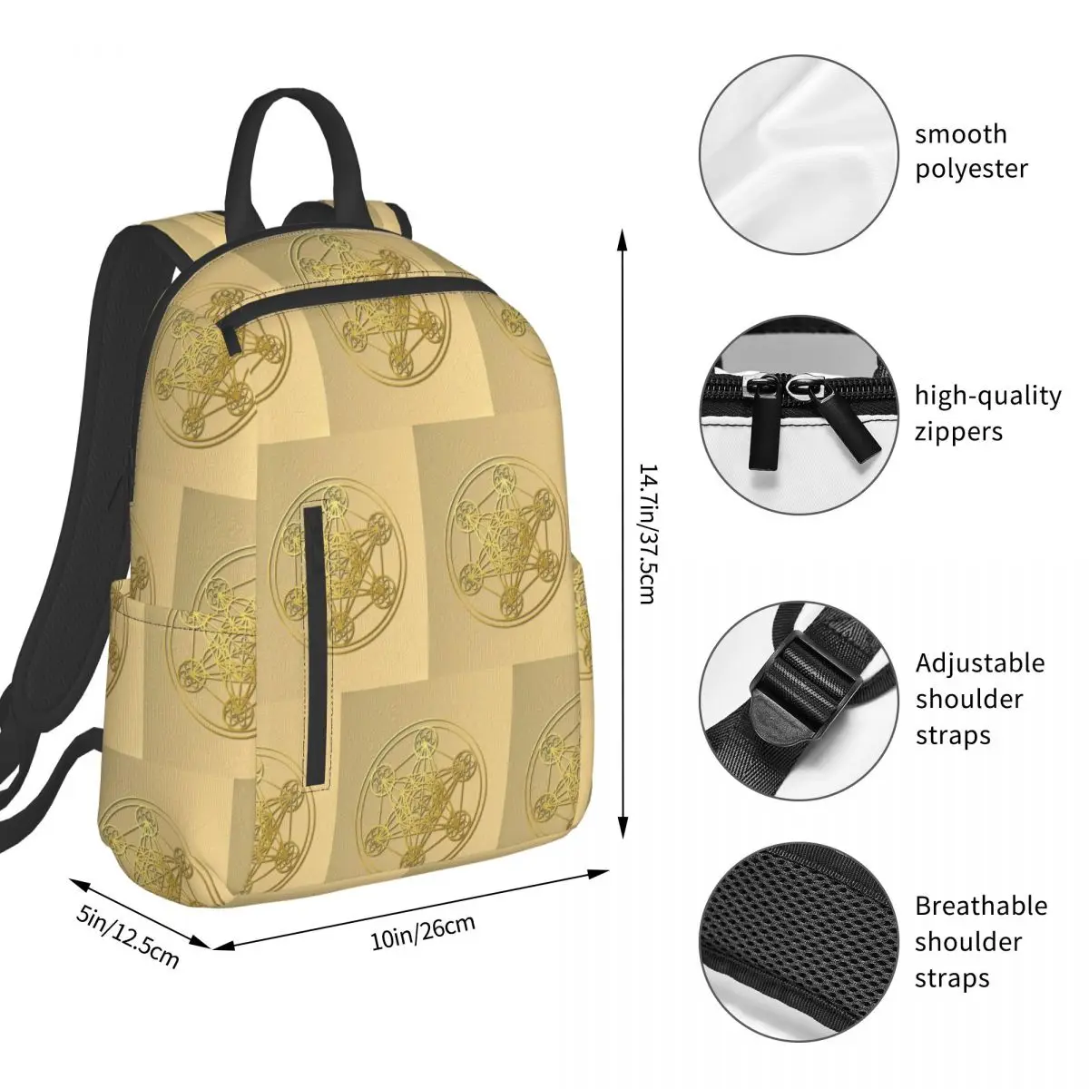 Metatron Cube Sacred Mandala Healing Amulet Backpack Student Boys Girls BookBag School Bag Laptop Shoulder Bags for Men Women