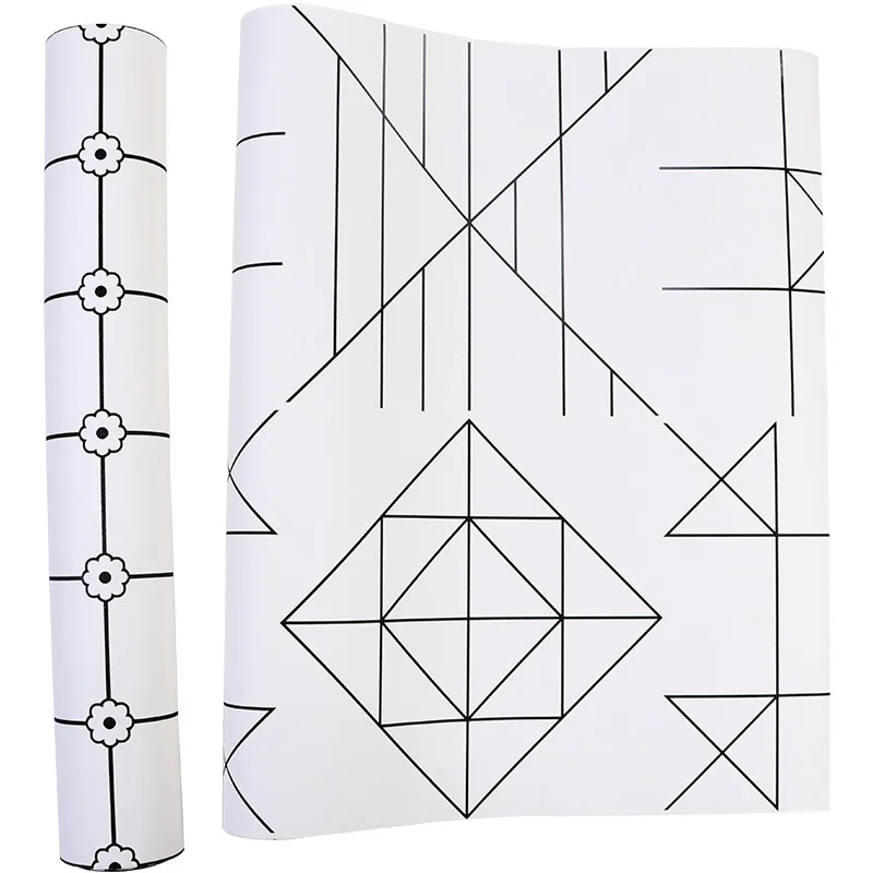 Nordic Black and White Square Pattern Wallpaper Modern Simple Living Room Bedroom Background Milk Tea Shop Wall Decor Non Self A