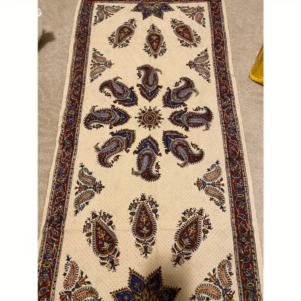 Vintage brauner Blumen-Tischläufer – Tischdecke im Bohemian-Stil mit aufwendigen blauen und goldenen Mustern, Tischläufer für Tisch