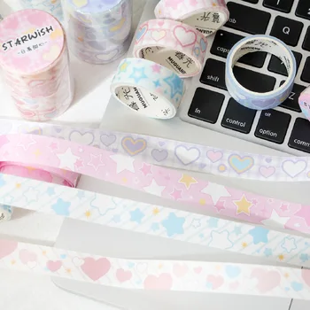 4 rulo/lot Kawaii yıldız aşk kalp Washi bant sevimli kore sınır çıkartmalar el kitabı Scrapbooking kolaj dekorasyon bant