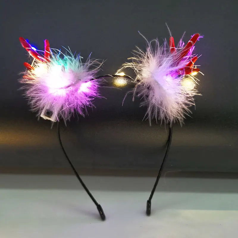 20pcs LED Glow Antler Feather Hair Hoop Lovely Headband Carnival Party Bar Ball  Light Up Decor Children Wedding Festival