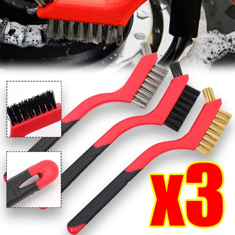 Car Double Headed Gap Brush Nylon/Brass/Stainless Steel Bristles Oil Stain Cleaning Brush Door Window Metals Rust Cleaning Tool