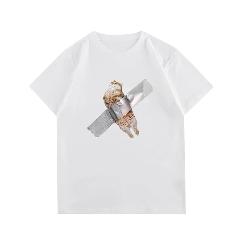 مضحك القط تي شيرت مطبوع الشارع كل يوم عادية روح الدعابة كم الملابس للنساء القط عاشق النساء الملابس الملابس الجمالية Y2K