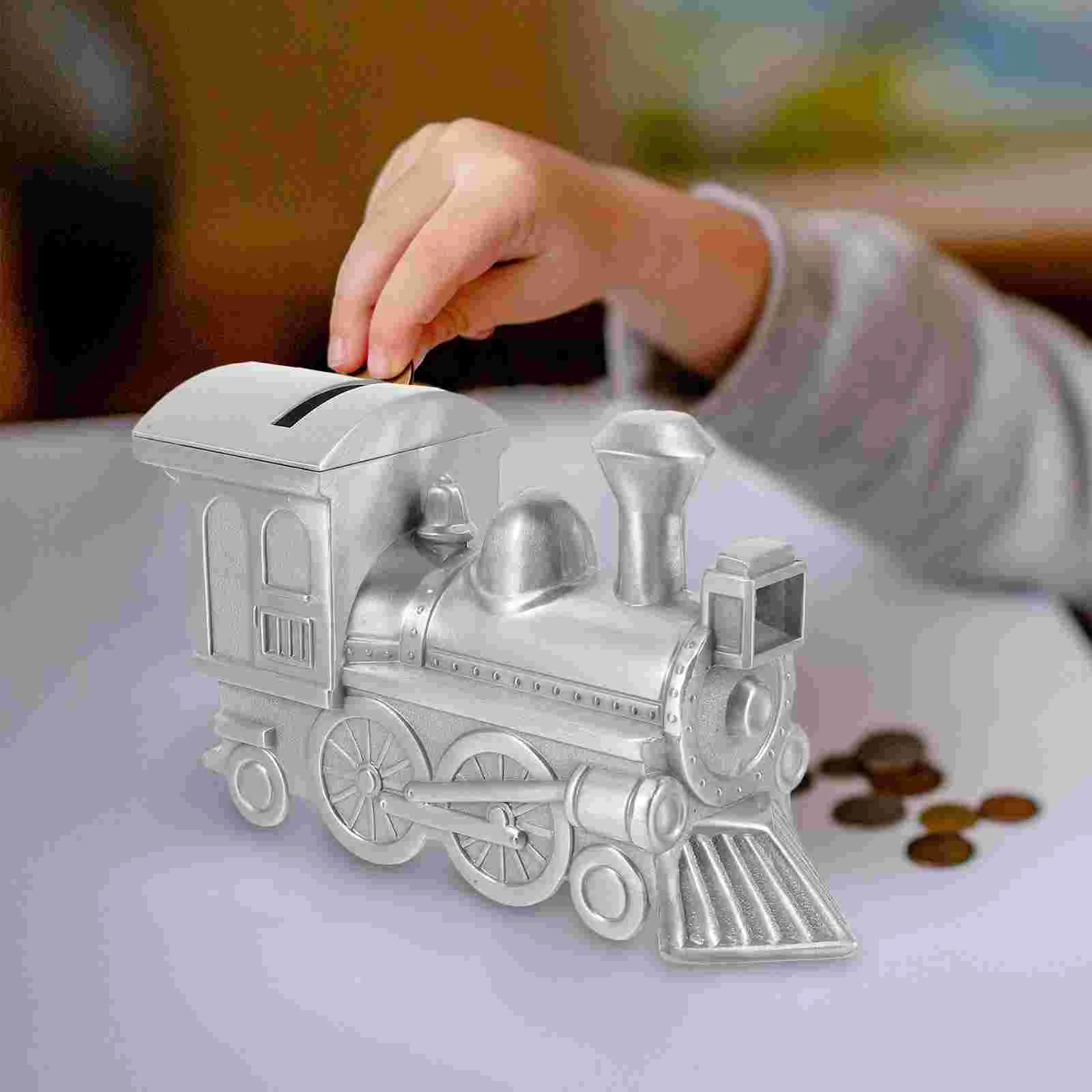 Steam Train Shaped Coin Bank Money Box Piggy Bank Metallic Craft Saving Pot Desktop Decor Birthday Gift