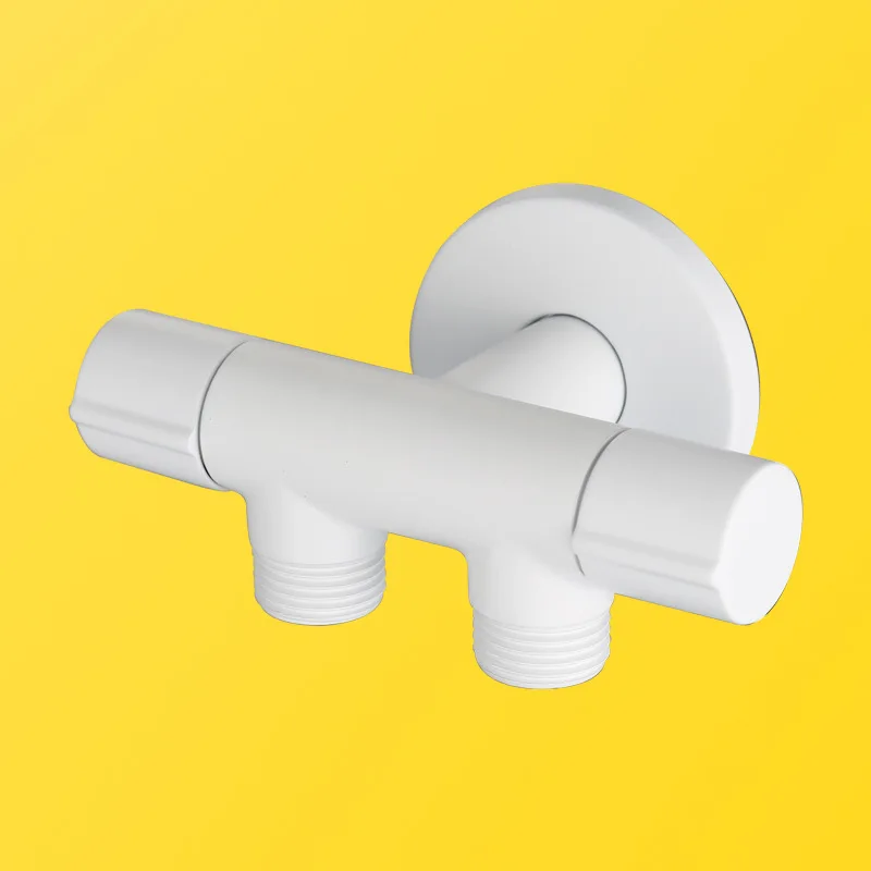 One in And Two Out All Copper Angle Valve, Bathroom Toilet Spray  Shower Double Control White Three-way Angle Valve