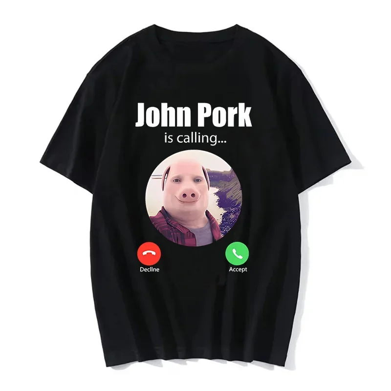 2026 Funny John Pork Is Calling Answer Call Phone Tee Shirt for Women Pig Tops Tshirt Gothic Hip Hop T-shirt Streetwear Clothes
