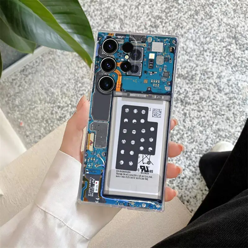Retro Camera Circuit Board Phone Case For Samsung Galaxy S24 S23 Ultra S22 S20 Plus S21 FE Clear Cases Music Tapes Cover Fundas