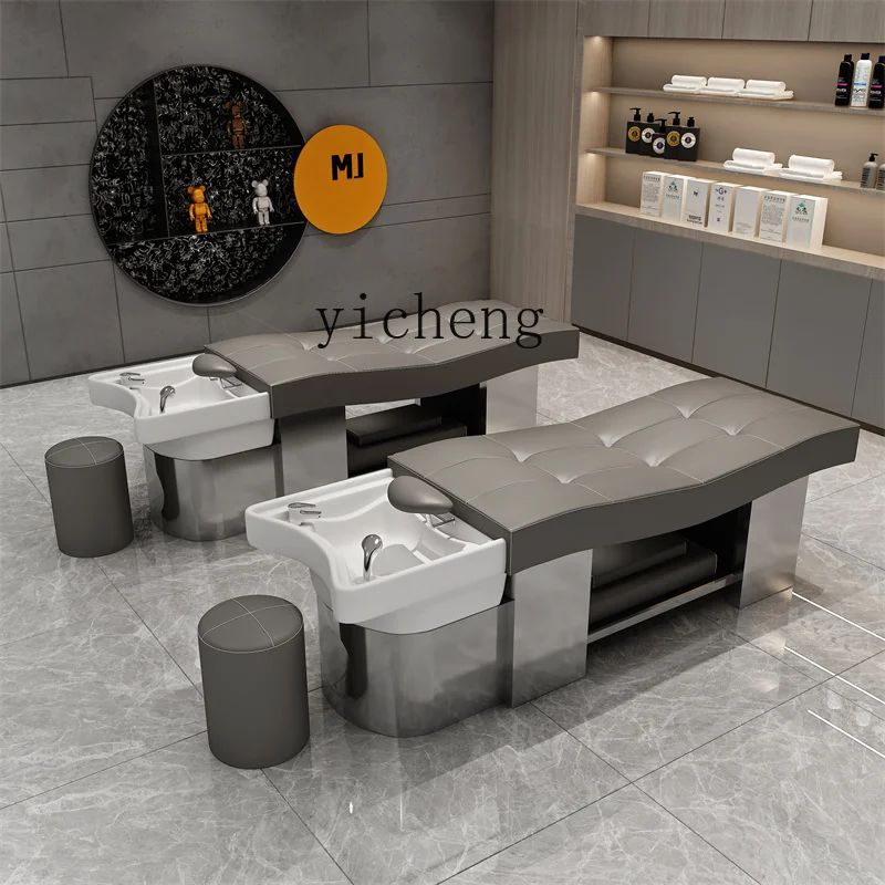 Hair Salon Shampoo Chair Hair Saloon Dedicated Thai Flat Lying Shampoo Chair Ceramic Basin Stainless Steel Bed