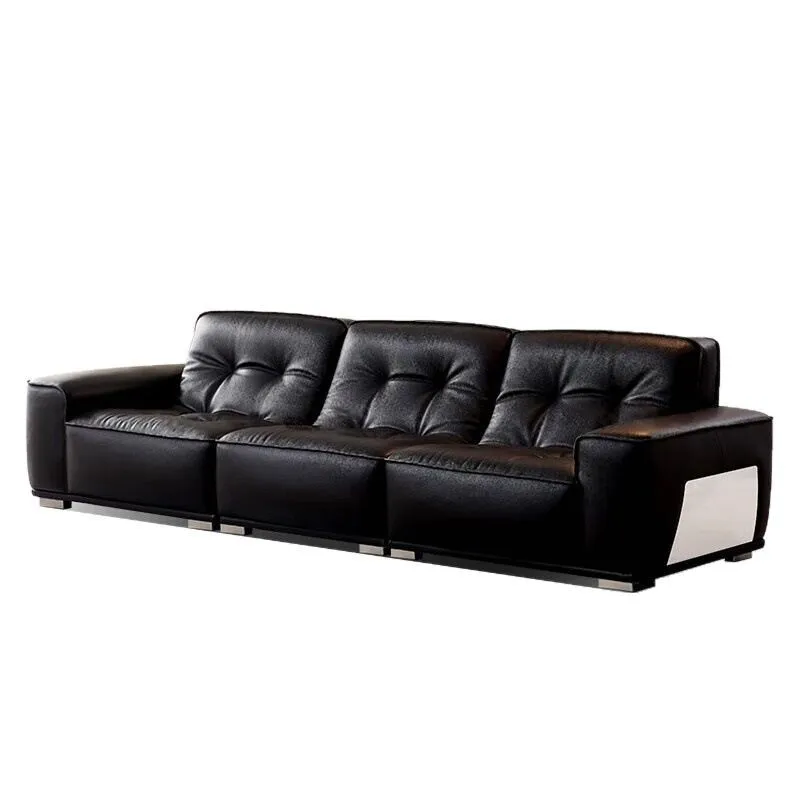 

Italian minimalist black diamond sofa living room inline designer first layer cowhide art black small apartment sofa