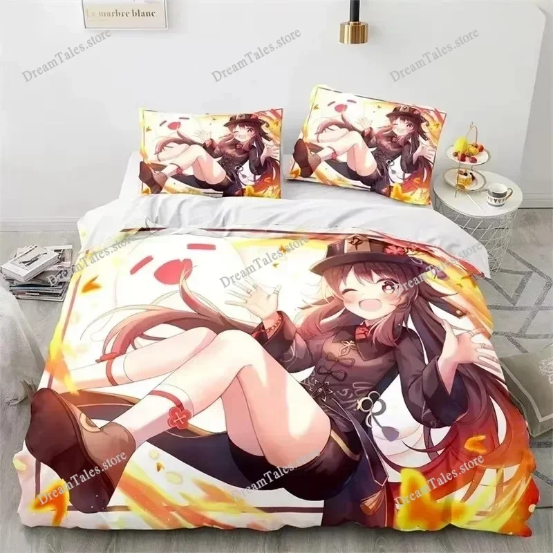 Exquisite 3D Genshin Impact Wallpaper Print Bedding Set Duvet Cover Comforter Bed Youth Kids Girls Boys Gift Home Textileextile7