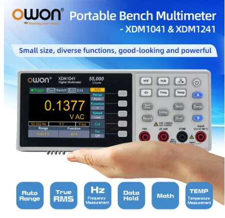 OWON XDM1041 XDM1241 Настольный цифровой мультиметр 4 1/2 55000 отсчетов True RMS 3,5-дюймовый ЖК-дисплей USB DC AC Вольтметр тока Температура 1