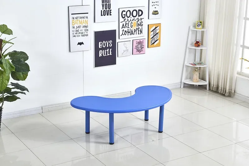 Wholesale Colorful Kindergarten Height Adjustable Half Moon Shape Plastic Table Square Moon Kindergarten Table and Chairs