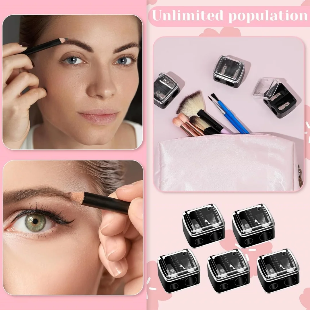 Makeup Pencil Sharpener Plastic Lip Liner Pencil Eyeliner Sharpener Dual Holes Cosmetic Manual Tools for Eyeliner(Matte Black,Classic)