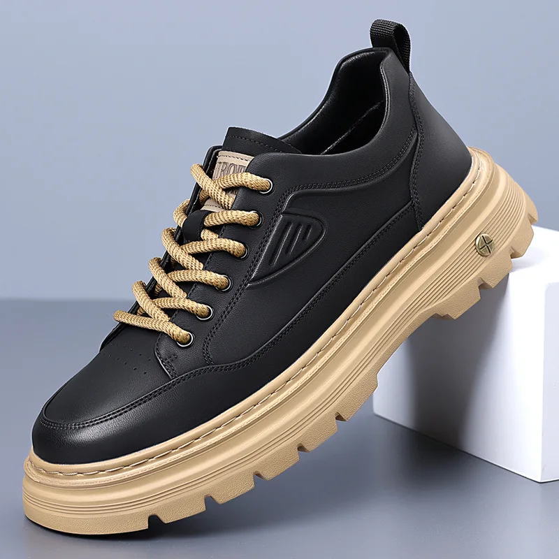 

Autumn New Designer Platform Shoes Male Solid Color Fashion Casual Leather Sneakers Male Low-top British Style Work Shoes Man