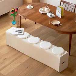 Folding kraft paper stool with 6 leather pads, long seat stool suitable for courtyard and home decoration, paper furniture