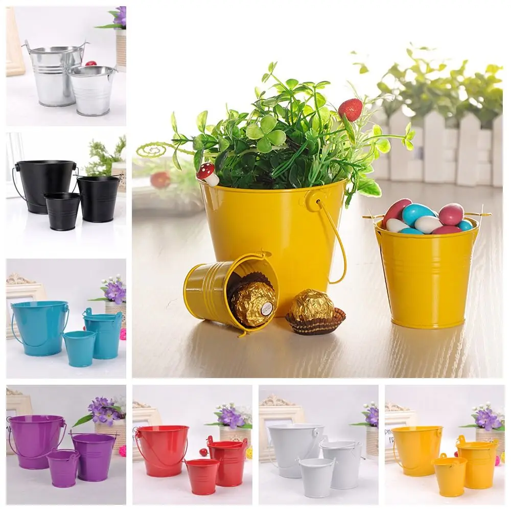 Tinplate Iron Flower Pot Pastoral Iron Art Flower Barrel Miniatures Hook Mini Tinplate Water Bucket Flower Arrangement