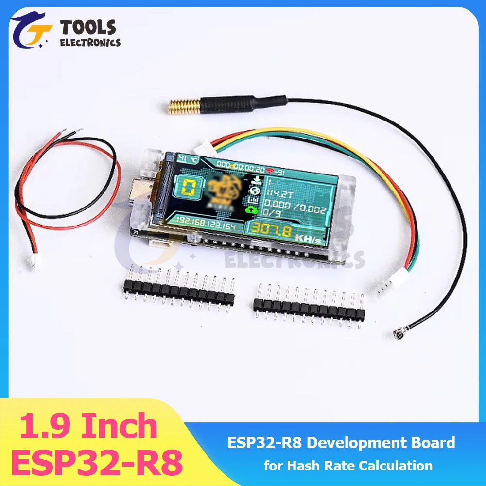 ESP32-R8 Development Board with 1.9 Inch TFT Screen - T190 Module for Hash Rate Calculation (388KH/s) WiFi BT & Type-C