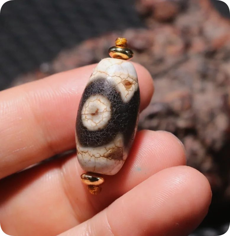 Energy Tibetan Old Agate Full Dragon Vein Tiger Tooth 3 Eyed Totem dZi Bead LZK