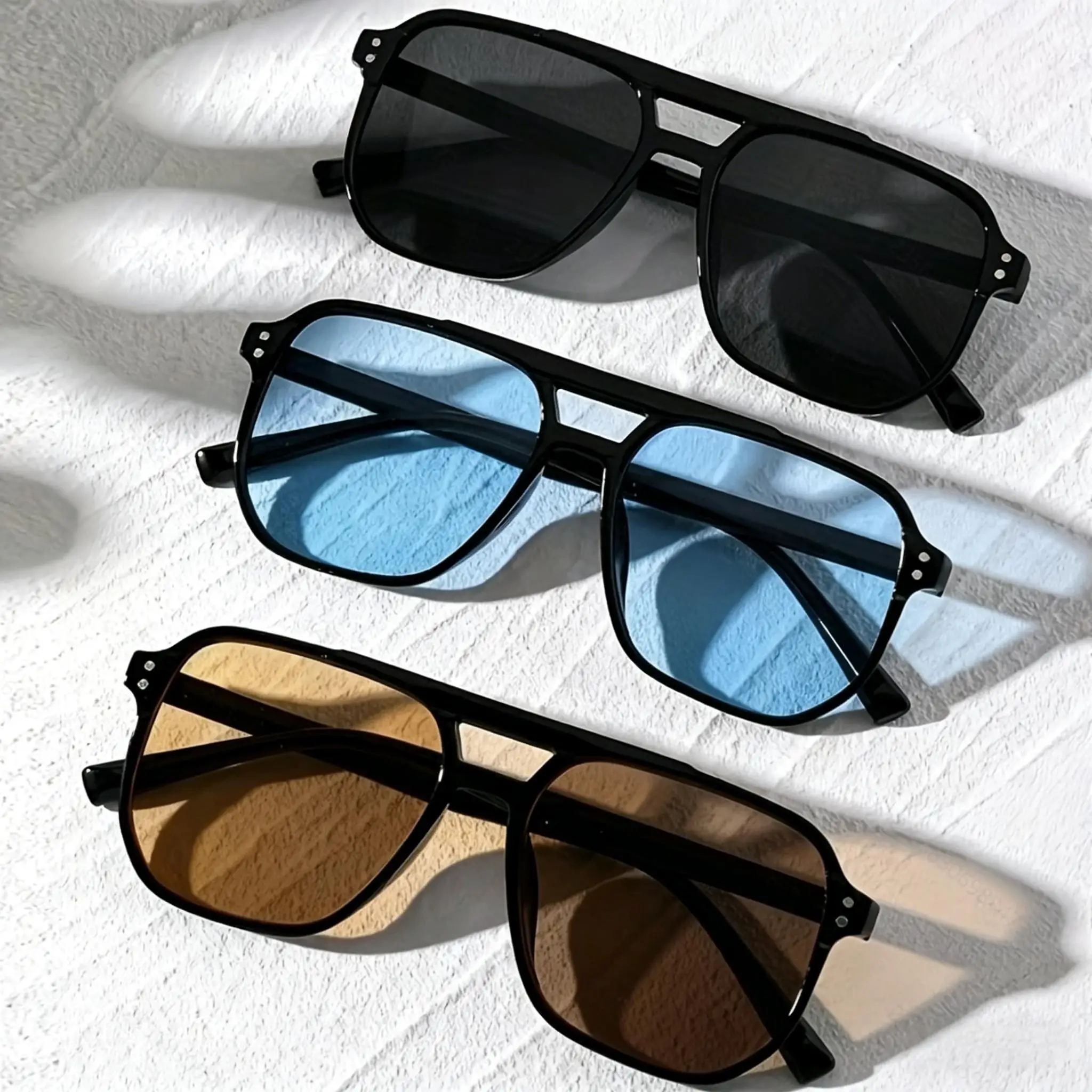 3-Pack of Square Frame Fashion Glasses, Stylish Colored Sunglasses, Unisex, Suitable for Everyday Use