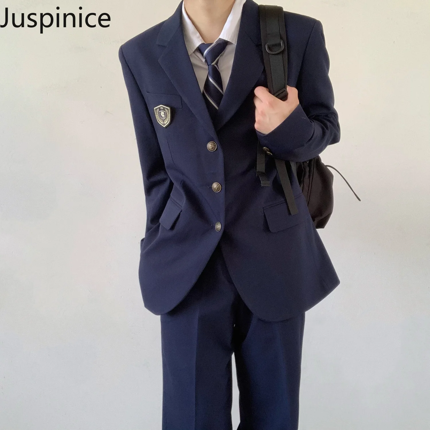 

Autumn Winter Navy Blue Suit Jacket Trousers Set Fashion Men's Loose Casual High Street Personality Tops Pants Male Clothes