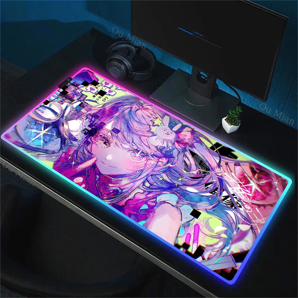 Cartoon Anime OSHI NO KO Mouse Pad RGB Luminous 90x40cm Hoshino Ai Large Table Mat Non-slip Extra Large Game Backlight Mousepad