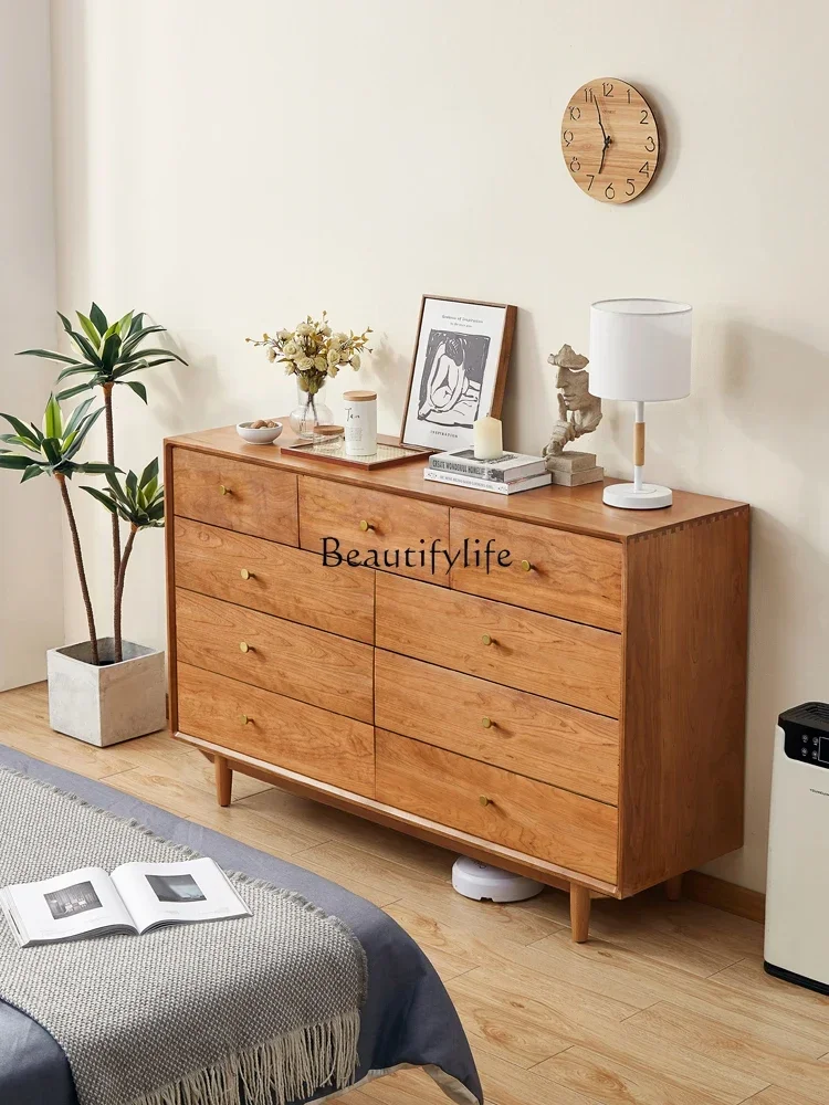 

02ld14Cherry wood chest of drawers All solid wood storage side cabinet