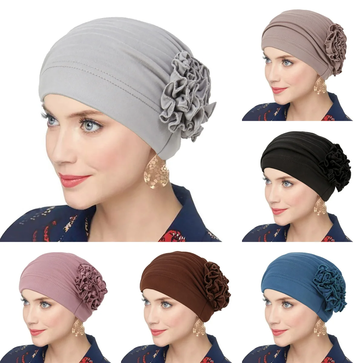 

2026 Новая модная шапка-хиджаб с цветами для Рамадана, однотонная индийская шляпа, мусульманская модная повязка на голову, женский тюрбан, бандана, капот