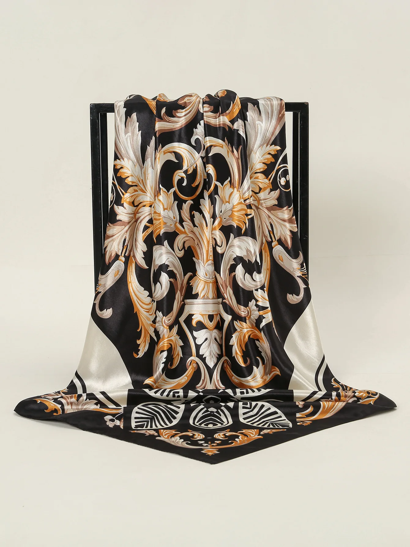 90*90cm quadratischer Seiden schal Frauen drucken Schals Satin Schal Wrap Hijab weibliches Stirnband Bandana Foulard Halstuch – Detail 3