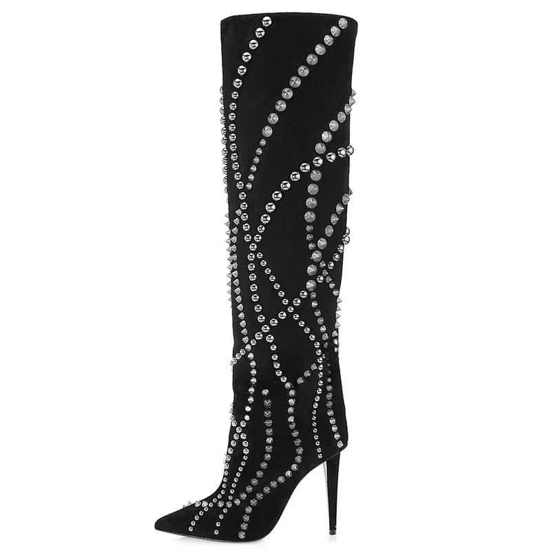 SLSHLYJ Damen Wildleder Stilettos hohe Stiefel 5
