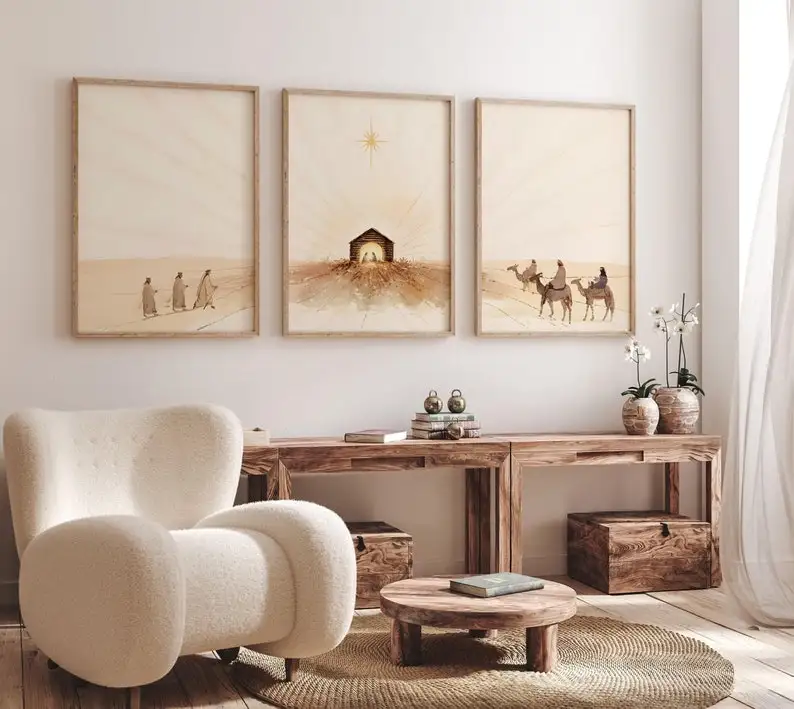 3PCS--3pcs/set Easter Nativity Scene Art Canvas Print Minimalist Christian Jesus Cross Wall Art Poster for Modern Religious H