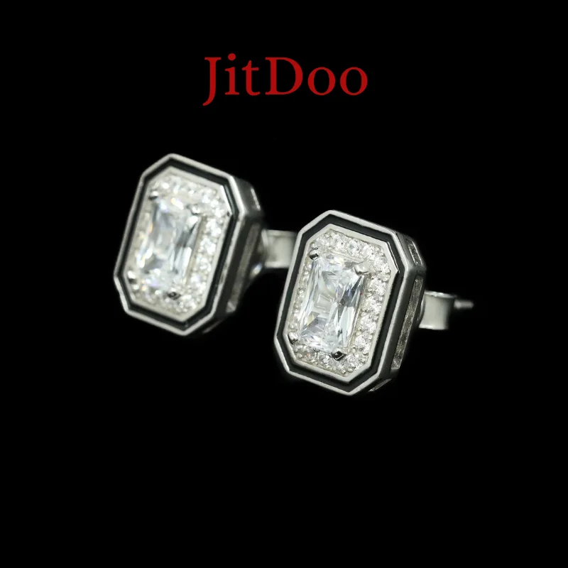

JitDoo High-carbon diamond Black Enamel Stud Earring 100% 925 Sterling Silver Promise Wedding Earrings for Women Bridal Jewelry
