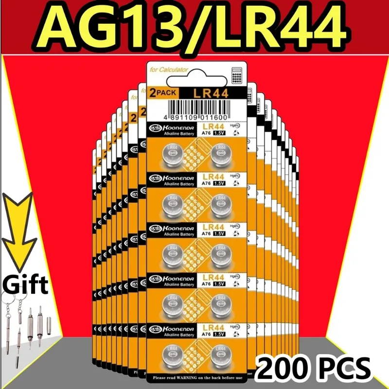 200pcs AG13 Battery LR44 357 Button Coin Cell Batteries 303 SR44 L1154F A76 for Watches Blood Glucose Meter Toys Music Books