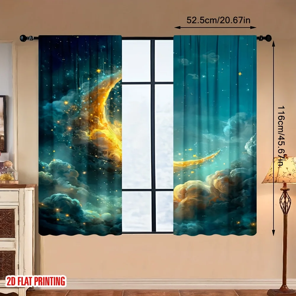 New Moon and Star designs curtains, with rod-mounted installation. Suitable for living rooms, bedrooms, dining rooms and hotels.