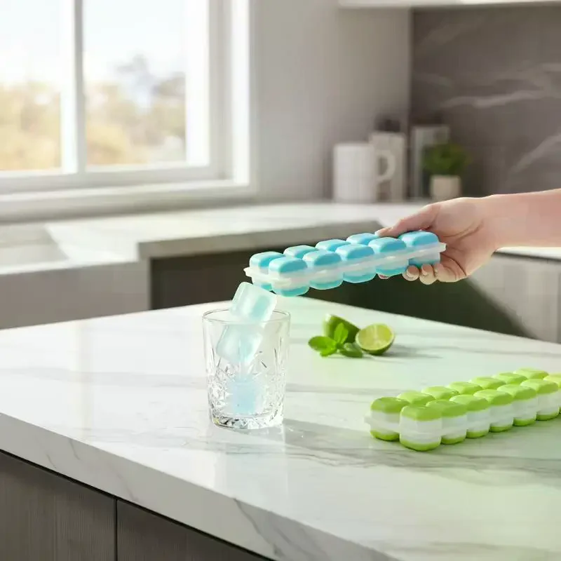 Ice Cube Trays with Lid 4 Pack 14 Cavities Each Flexible Silicone for  Coffee Juices Cold Beverages