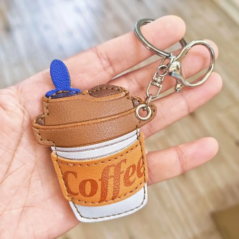 

Multi-color Hanger Coffee Cup Leather Pendant DIY Handmade Pu Keychain Cartoon Fashion Bag Charm Bag Ornament