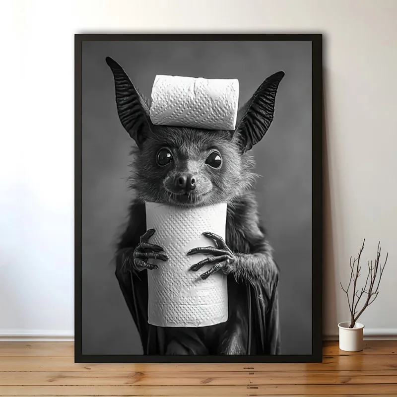 Halloween Otter Bat Cat Raccoon with Toilet Paper Poster Print Canvas Painting Bathroom Wall Art Funny Toilet Humor Home Decor