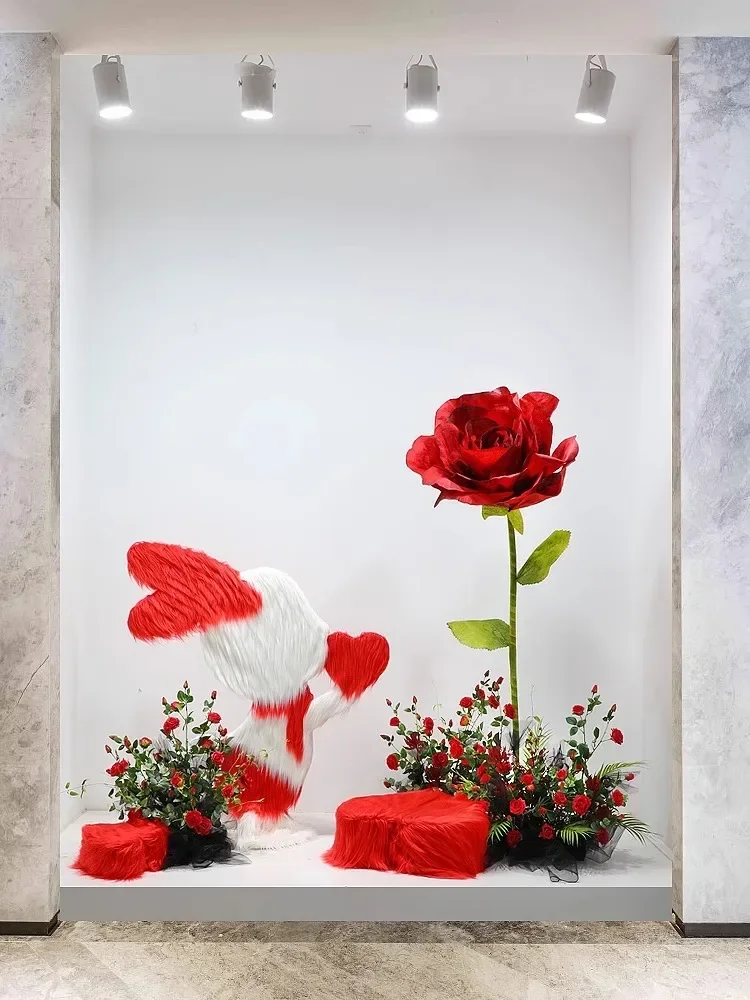 decorative artificial flower oversized rose layout shopping mall Meichen window clothing store decoration scene layout