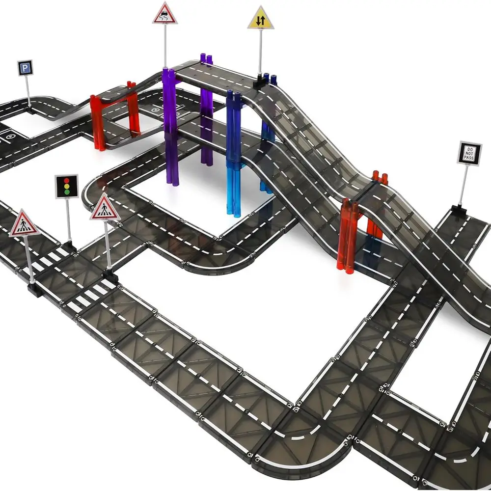 130-Piece Magnetic Tile Set for Kids: Durable STEM Learning Blocks with Curved and Straight Race Tracks, Ages 3+