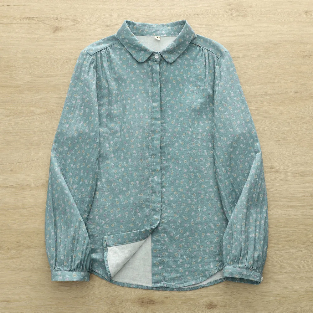 New 2026 Autumn Women Cotton Yarn Long Sleeve Shirt, Turn-down Collar Printed, Mori Girl Fashion Casual Loose Blouse T67752CC view 4