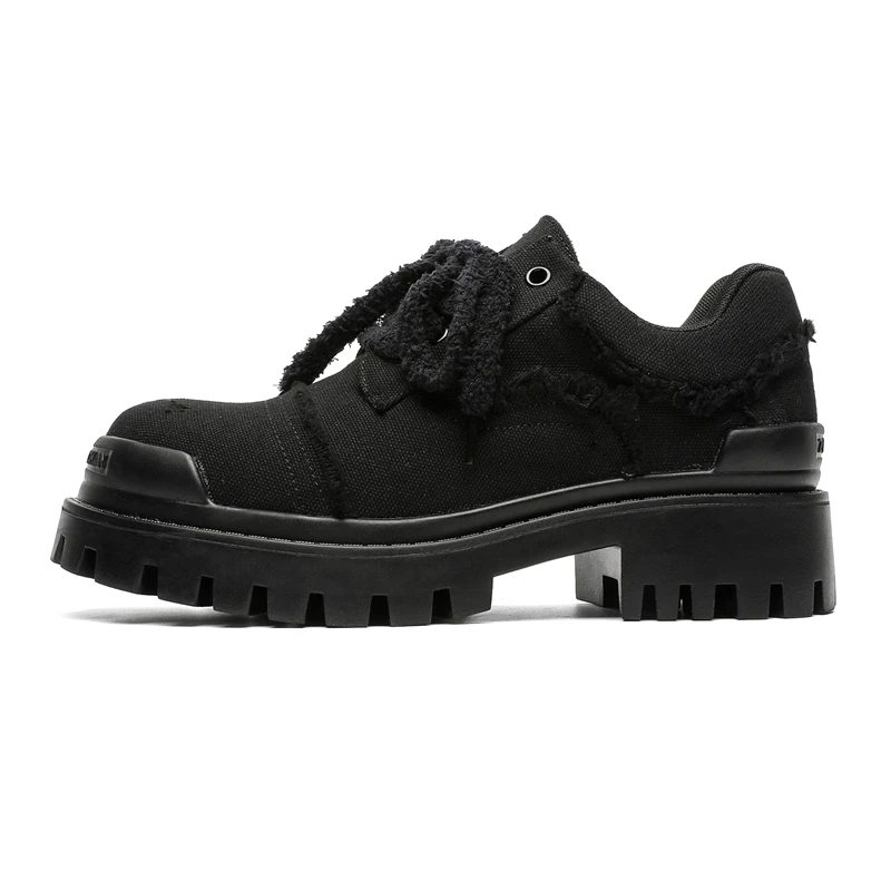 Paris  Shoes Men's Denim Canvas Breathable Thick Bottom Workwear Casual Big Head Shoes Four Star British Style round Toe