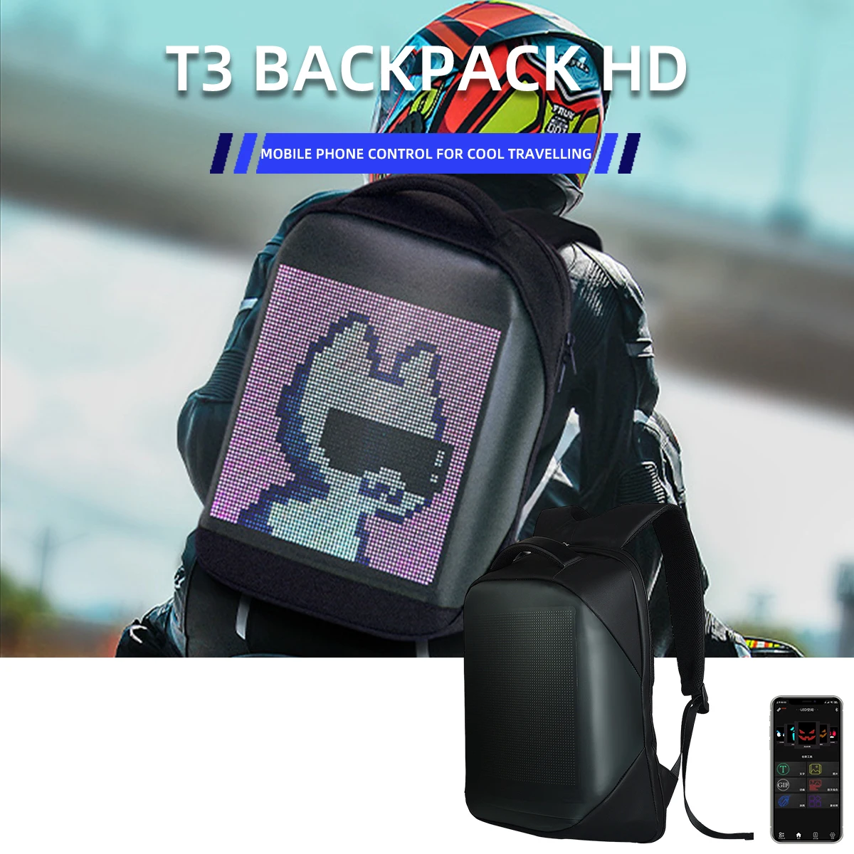 

Portable LED Backpack with Smart Dynamic LED Screen Waterproof DIY Text Pictures Advertising Backpack Walking Billboard