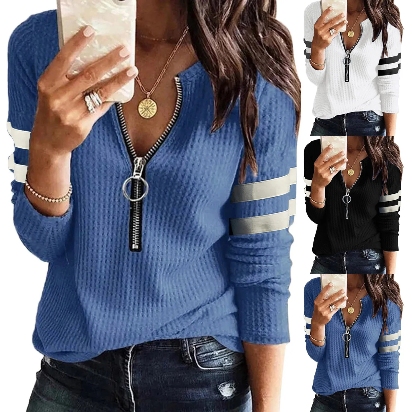 

2022 New Spring Fall Stripe Zipper Retro Sweater Long Sleeve Sweater Fashion Loose Pullover Womens Winter Sweaters Warm Sweater