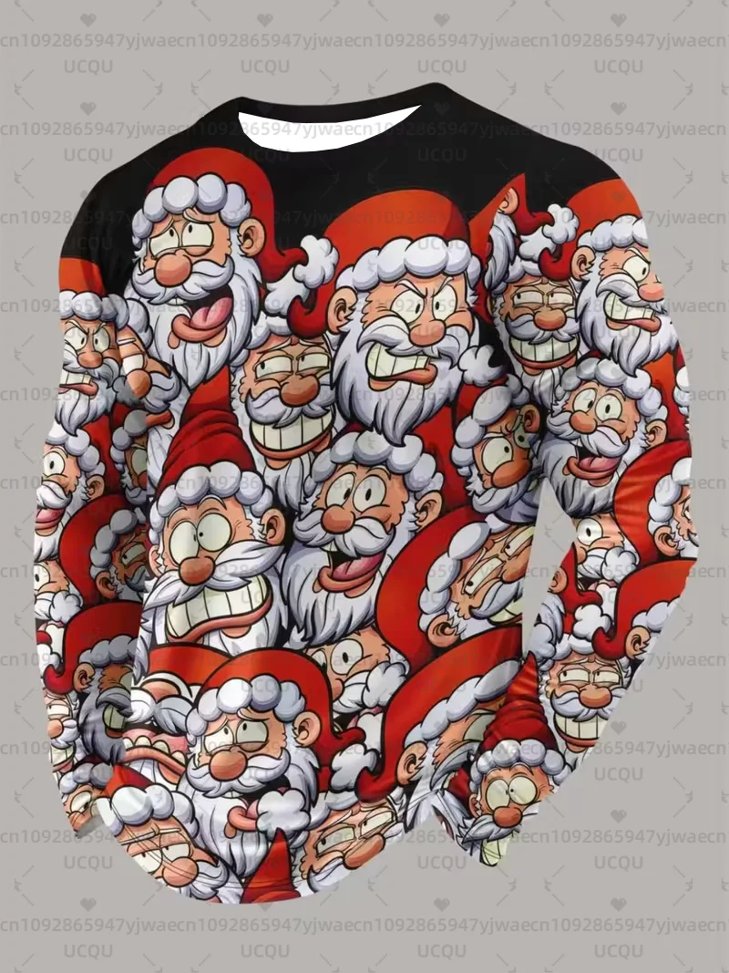 Herren Weihnachten Grafik T-Shirt Casual Pullover Herbst Outdoor Aktivitäten Damen Langarm T-Shirt Tops
