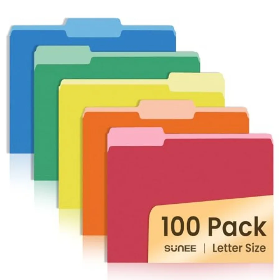 

File Folders Letter Size Colors, 100 Pack Manilla Folders 8.5 x 11 1/3-Cut Tabs, Colo File Folders Office Home School for Docum