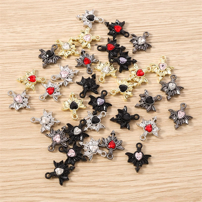 5 Stück 15 x 17 mm niedliche Kristall-Metall-Herz-Flügel-Charms-Anhänger für die Herstellung von Halsketten, Ohrringen, Armbändern, DIY-Handwerk, Schmuckzubehör – Detail 23